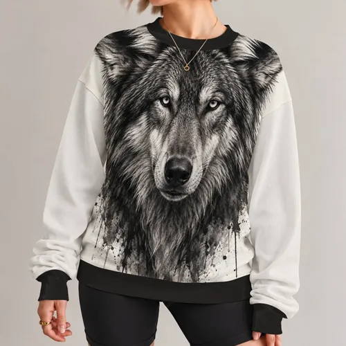 Realistic Wolf Portrait for Outdoor Adventures and Everyday Casual Wear All-over Print Knitted Sweater