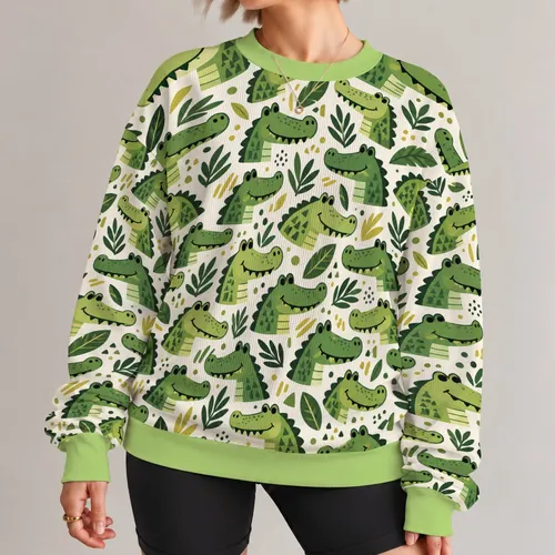 Playful Green Crocodile Motifs for Casual Autumn Outings and Everyday Nature Lovers All-over Print Knitted Sweater