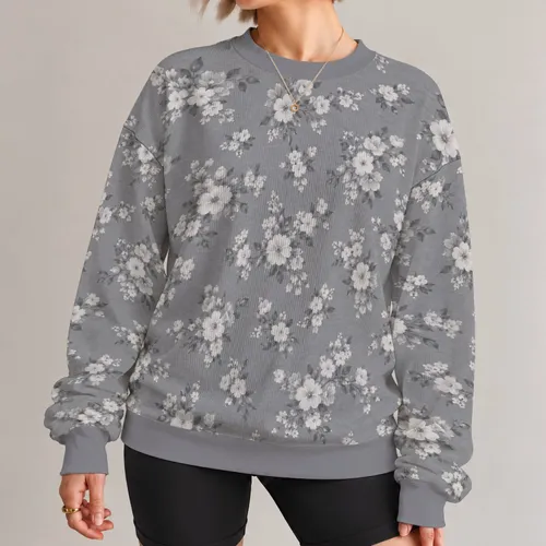 Soft Gray And White Floral Blooms For Casual Everyday Style And Thoughtful Gift Giving All-over Print Knitted Sweater