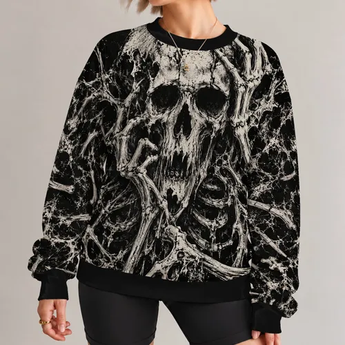 Gothic Skeleton Skull Motif for Halloween Parties and Everyday Dark Alternative Style All-over Print Knitted Sweater