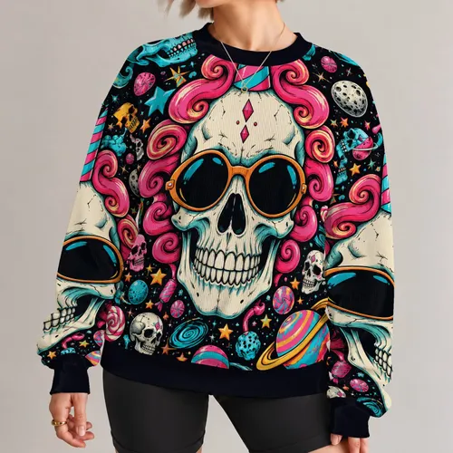 Colorful Cosmic Skull Collage for Festivals, Parties and Bold Streetwear Fans All-over Print Knitted Sweater