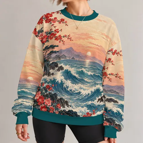 Teal Ocean Waves And Coral Blossoms For Relaxed Coastal Getaways All-over Print Knitted Sweater