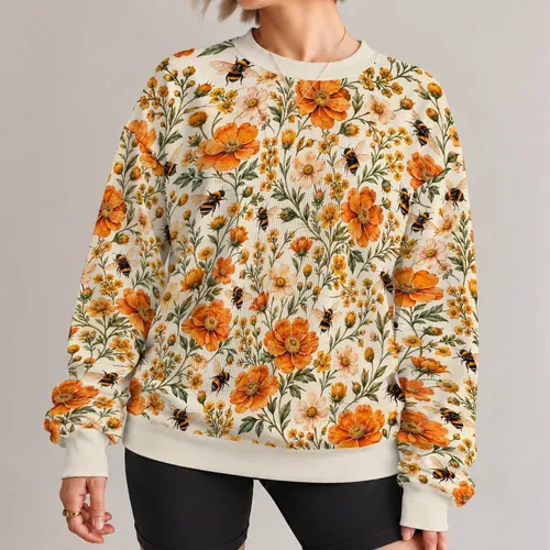 Bumblebee And Wildflower Garden For Spring Outings And Nature Loving Women All-over Print Knitted Sweater