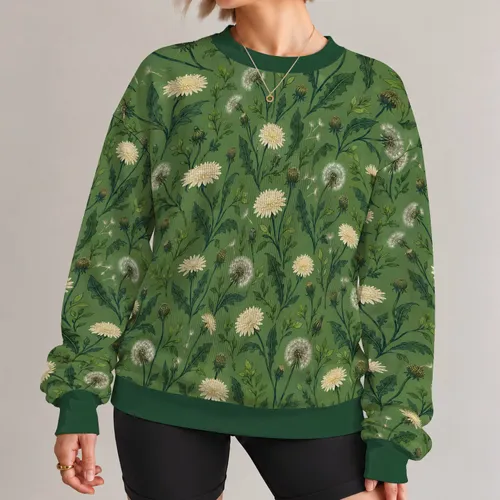 Cream Dandelion Blooms and Green Leaves for Relaxed Everyday Nature-Lover Outings All-over Print Knitted Sweater