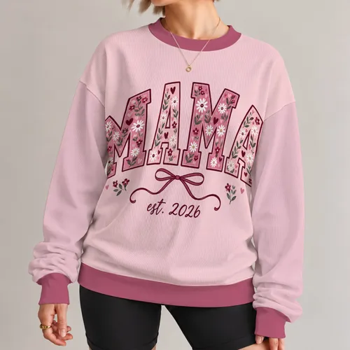 Mama Floral Heart Lettering for Mother's Day and Valentine Celebrations for Moms All-over Print Knitted Sweater