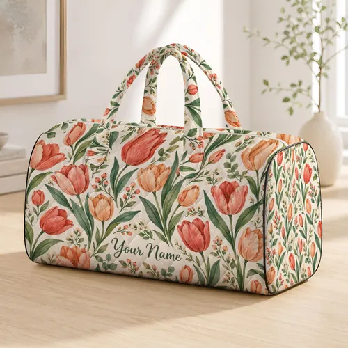 Watercolor Tulip Blooms for Weekend Getaways and Relaxed Coastal Holidays for Her Quilted Weekend Bag