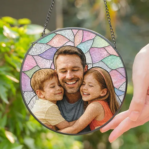 Personalized Pastel Photo Suncatcher – Custom Mosaic Stained Glass Family Portrait, Christmas Gift for Dad or Mom