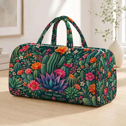 Bohemian Cactus Garden with Wildflowers for Weekend Travel and Relaxed Getaways Quilted Weekend Bag
