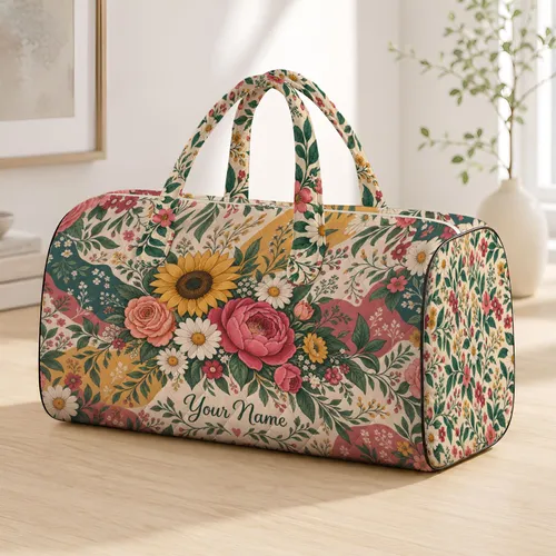 Vintage Floral Patchwork for Scenic Road Trips and Relaxed Summer Vacation Getaways Quilted Weekend Bag