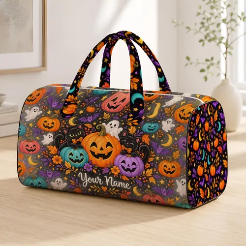 Whimsical Halloween Pumpkins And Bats For Spooky Autumn Getaways And Seasonal Celebrations Quilted Weekend Bag