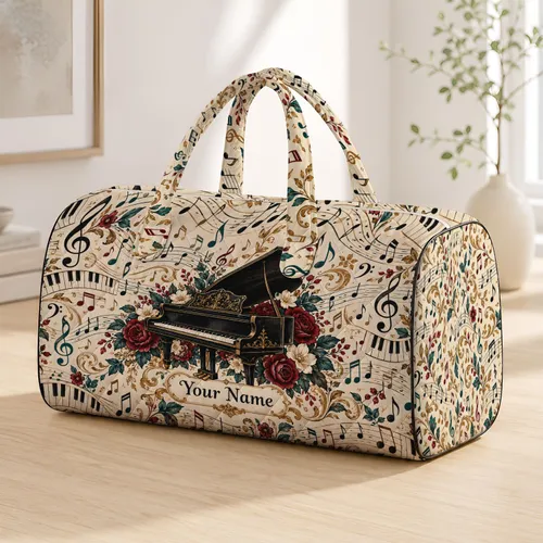 Vintage Piano Keys and Sheet Music for Concert Trips and Music Lover Weekend Escapes Quilted Weekend Bag