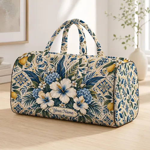 Coastal Botanical Geometric Motifs For Relaxed Weekend Getaways And Resort Escapes Quilted Weekend Bag