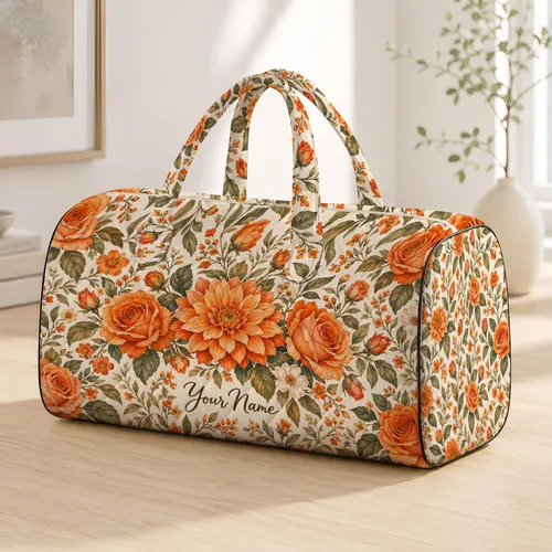Apricot Roses and Botanical Leaves for Sunny Coastal Getaways and Relaxed Travel Days Quilted Weekend Bag