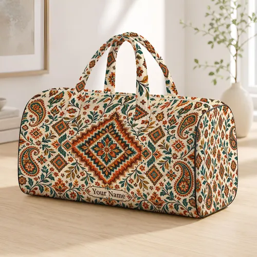 Terracotta Boho Medallions for Beach Getaways, Weekend Escapes and Relaxed Travel Quilted Weekend Bag