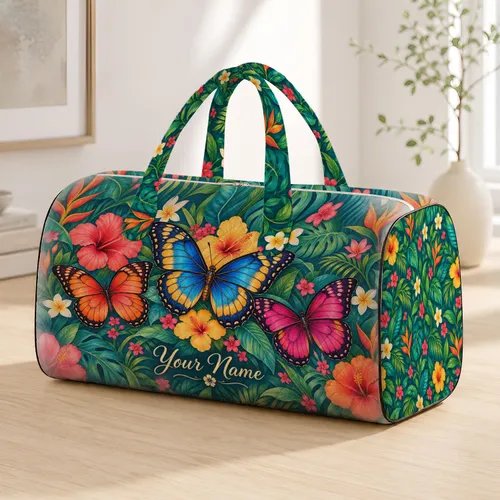 Tropical Butterflies and Wildflowers for Colorful Summer Getaways and Beach Escapes Quilted Weekend Bag
