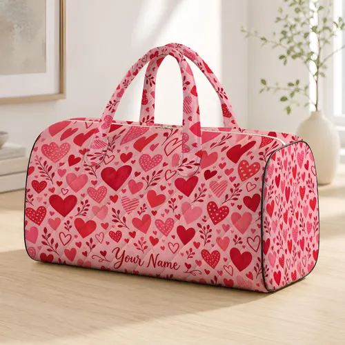 Blush and Crimson Hearts for Romantic Beach Getaways and Sweet Weekend Escapes Quilted Weekend Bag