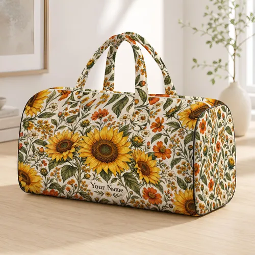 Golden Sunflower and Wildflower Garden for Bohemian Travel and Beach Getaways Quilted Weekend Bag