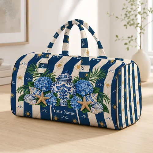 Navy and Ivory Cabana Stripes for Beach Getaways and Relaxed Summer Travel Lovers Quilted Weekend Bag