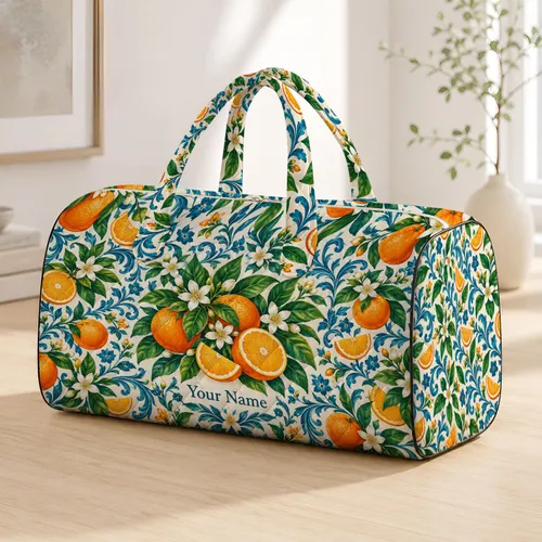 Citrus Blossoms and Teal Vines for Sunny Coastal Getaways and Relaxed Resort Escapes Quilted Weekend Bag
