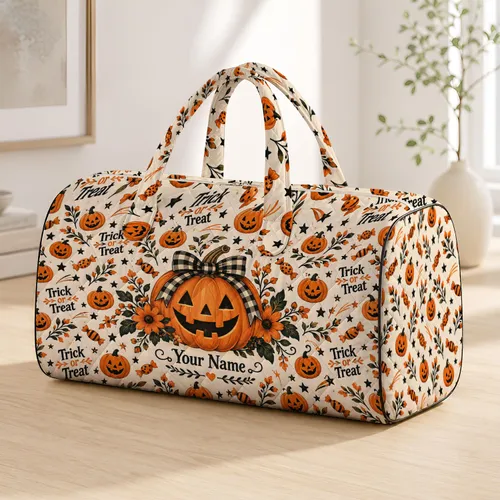 Halloween Pumpkin Candy Stars for Spooky Autumn Getaways and Festive Seasonal Travel Quilted Weekend Bag