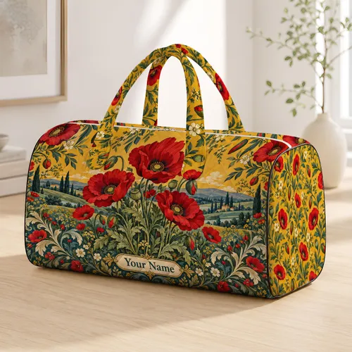 Red Poppy Meadow Blooms for Relaxed Weekend Getaways and Countryside Garden Lovers Quilted Weekend Bag