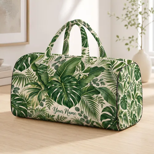 Tropical Green Monstera Leaves for Relaxed Summer Getaways and Weekend Island Escapes Quilted Weekend Bag