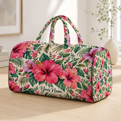 Pink Hibiscus Blooms for Tropical Getaways, Summer Vacations and Beachside Escapes Quilted Weekend Bag