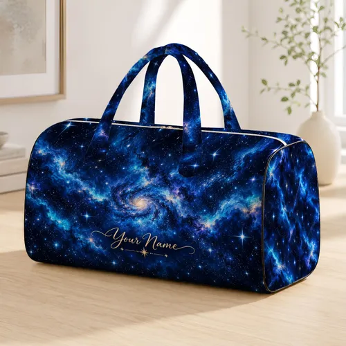 Deep Blue Galaxy Stars for Weekend Getaways, Gym Days, and Travel for Space Lovers Quilted Weekend Bag