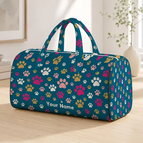 Teal Paw Prints for Cheerful Vacation Adventures and Everyday Pet Lover Getaways Quilted Weekend Bag