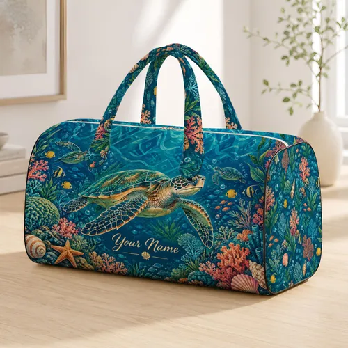 Sea Turtle Coral Reef Ocean Scene for Beach Escapes and Tropical Vacation Getaways Quilted Weekend Bag