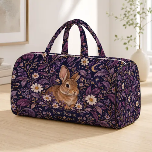 Moonlit Bunny and Wildflowers for Dreamy Spring Getaways and Nature Loving Travelers Quilted Weekend Bag
