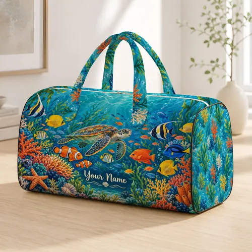 Colorful Tropical Fish Underwater Scene for Coastal Getaways and Vacation Travel Quilted Weekend Bag