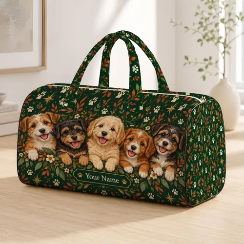 Happy Puppy Portraits for Road Trip Adventures and Cheerful Holiday Getaways Quilted Weekend Bag