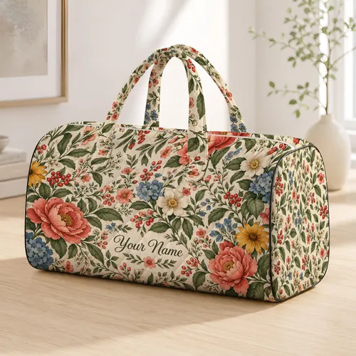 Vintage Wildflowers and Berries for Cottagecore Travel and Weekend Escapes for Her Quilted Weekend Bag