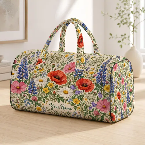 Wildflower Daisy Blooms for Cottagecore Getaways and Springtime Travel Gifts for Her Quilted Weekend Bag