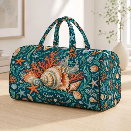 Seashell Coral and Seaweed for Coastal Beach Getaways and Ocean Lovers Quilted Weekend Bag