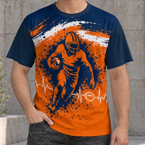 Bold Orange And Navy Football Runner Heartbeat For Game Day And Denver Sports Fans All-over Print Unisex T-shirt