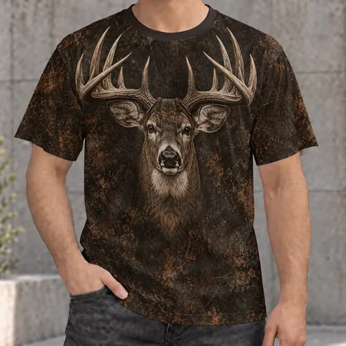 Distressed Deer Antler Emblem for Hunting Trips and Rustic Outdoor Wear for Outdoorsmen All-over Print Unisex T-shirt