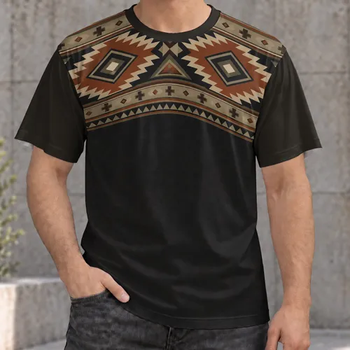 Earth-Tone Geometric Bands for Casual Outdoor Commuting and Autumn Weekends All-over Print Unisex T-shirt