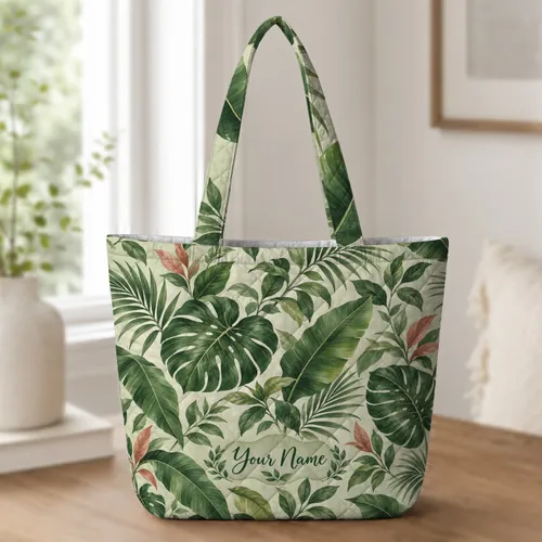 Lush Tropical Green Leaves for Everyday Plant Lover Style and Nature-Loving Women Quilted Tote Bag