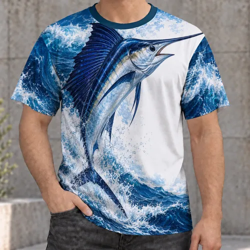 Leaping Marlin Over Ocean Waves for Offshore Fishing Adventures and Anglers All-over Print Unisex T-shirt
