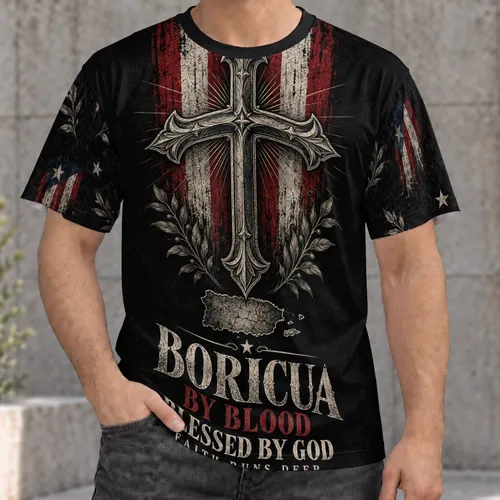 Puerto Rican Cross And Flag Tribute For Faith And Heritage Gatherings All-over Print Unisex T-shirt