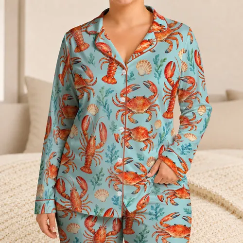 Watercolor Crabs And Lobsters For Coastal Summer Beach Getaways Satin Pajamas Set