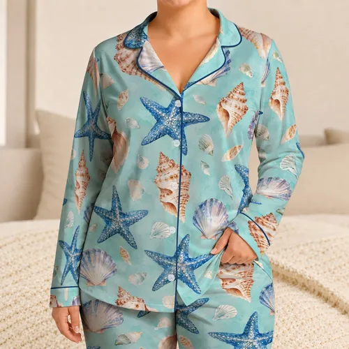 Watercolor Starfish and Seashells for Relaxed Coastal Summer Escapes by the Shore Satin Pajamas Set