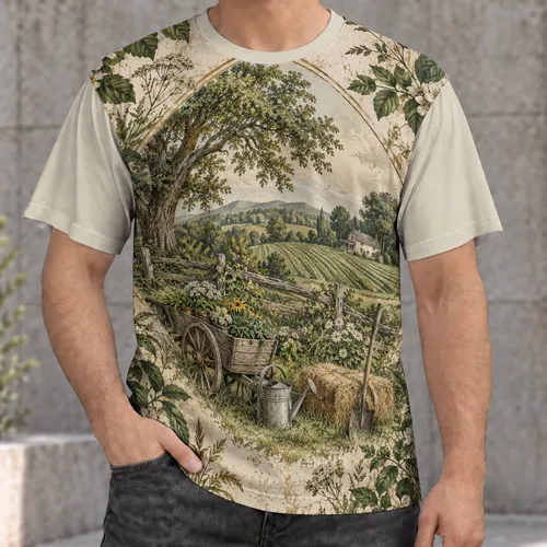 Rustic Farmhouse Garden Scene for Country Living, Gardening Days and Homestead Gifts All-over Print Unisex T-shirt