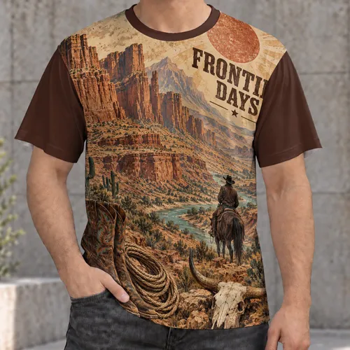 Western Desert Cowboy Scene for Frontier Festival and Ranch Life Gift Seekers All-over Print Unisex T-shirt