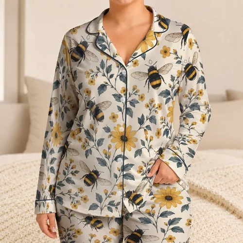 Bumblebees And Golden Wildflowers For Cozy Autumn Evenings And Home Relaxation Satin Pajamas Set