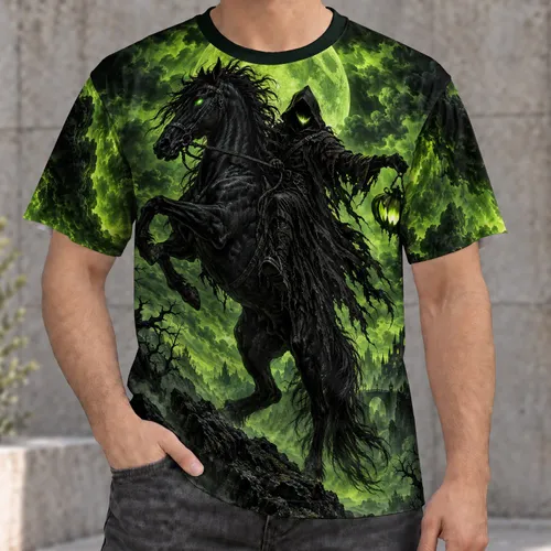 Rearing Black Horse And Phantom Rider For Halloween Nighttime Adventures All-over Print Unisex T-shirt