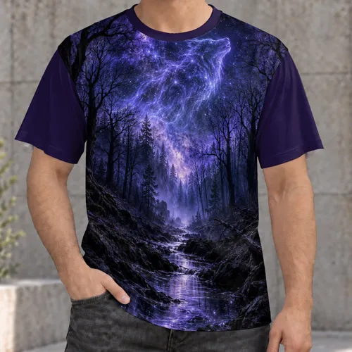 Purple Cosmic Forest Nightscape for Stargazing, Camping, and Quiet Outdoor Escapes All-over Print Unisex T-shirt