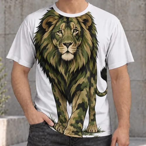 Full Body Camouflage Lion Outdoor Adventure Gift for Rugged Wildlife Lovers and Men All-over Print Unisex T-shirt